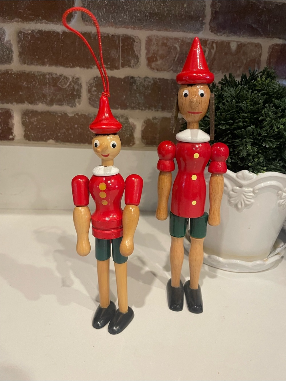 Wooden Pinocchio Figurine - Red & Green